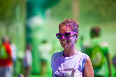 Malaga, İspanya - 4 Haziran 2017: Unicaja renk yolun Malaga, İspanya'da 4 Haziran 2017 üzerinde zevk tanımlanamayan kişi.