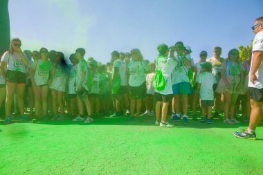 Malaga, İspanya - 4 Haziran 2017: Unicaja renk yolun Malaga, İspanya'da 4 Haziran 2017 üzerinde zevk tanımlanamayan kişi.