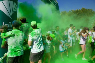 Malaga, İspanya - 4 Haziran 2017: Unicaja renk yolun Malaga, İspanya'da 4 Haziran 2017 üzerinde zevk tanımlanamayan kişi.