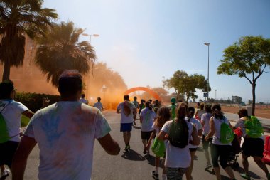 Malaga, İspanya - 4 Haziran 2017: Unicaja renk yolun Malaga, İspanya'da 4 Haziran 2017 üzerinde zevk tanımlanamayan kişi.