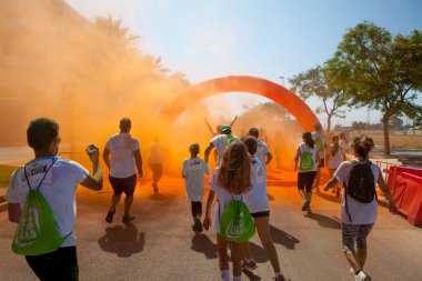 Malaga, İspanya - 4 Haziran 2017: Unicaja renk yolun Malaga, İspanya'da 4 Haziran 2017 üzerinde zevk tanımlanamayan kişi.