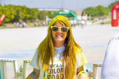 Malaga, İspanya - 4 Haziran 2017: Unicaja renk yolun Malaga, İspanya'da 4 Haziran 2017 üzerinde zevk tanımlanamayan kişi.