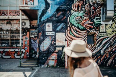 MELBOURNE, AUSTRALIA - March 12, 2017: Graffiti walls in Melbourne, Australia. clipart