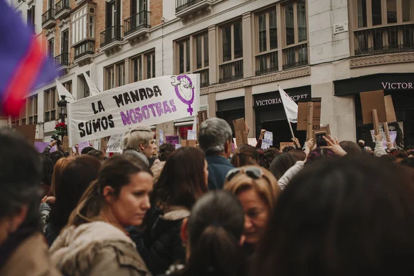 Malaga España Marzo 2018 Miles Mujeres Participan Huelga Feminista Día — Foto de Stock