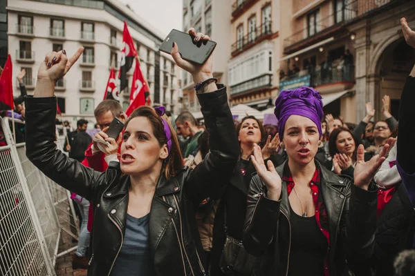 Malaga Espanha Março 2018 Milhares Mulheres Participam Greve Feminista Dia — Fotografia de Stock