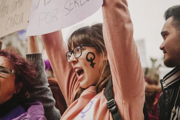 Malaga Španělsko Března 2018 Tisíce Žen Účastnit Feministka Udeřit Den — Stock fotografie