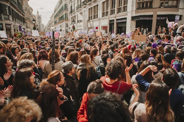 Malaga Španělsko Března 2018 Tisíce Žen Účastnit Feministka Udeřit Den — Stock fotografie