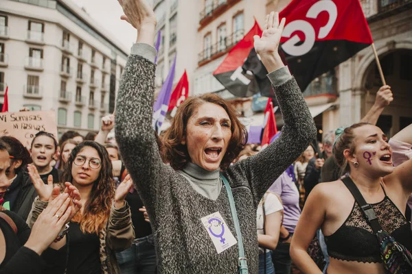 Malaga Espanha Março 2018 Milhares Mulheres Participam Greve Feminista Dia — Fotografia de Stock