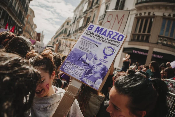 Malaga Spanya Mart 2018 Binlerce Kadın Feminist Strike Kadınlar Gününde — Stok fotoğraf