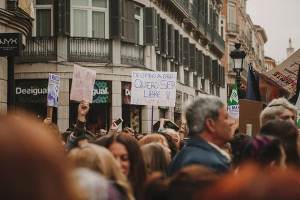 Malaga Spain March 2018 Thousands Women Take Part Feminist Strike — Stock Photo, Image