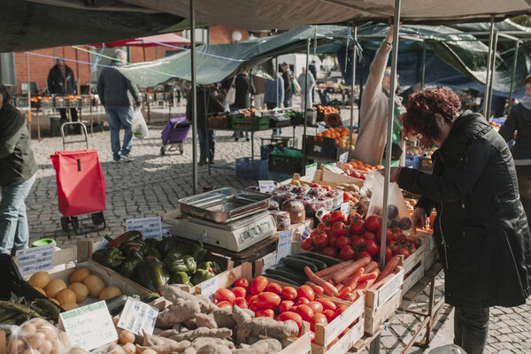 MARCH 24th, 2018 - OLHAO, PORTUGAL: Fruits and vegetables for selling in the streets of Olhao city in Portugal, on March 24th, 2018.