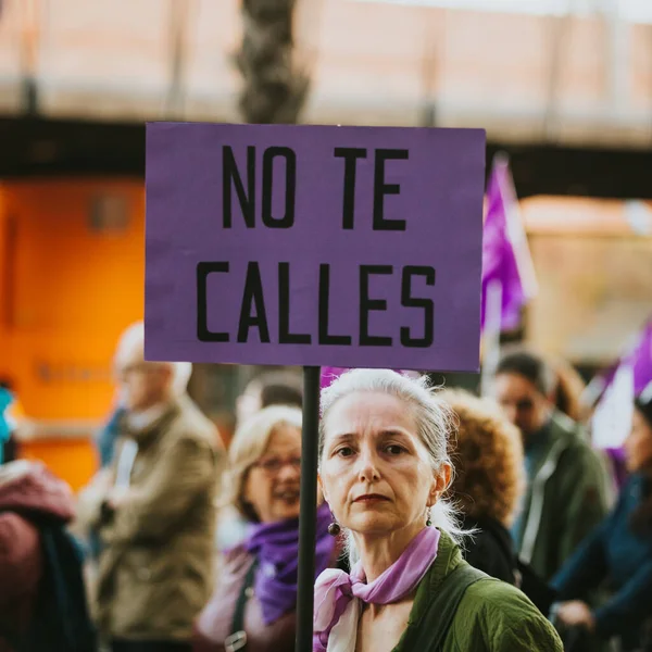 Malaga España Marzo 2020 Mujer Mostrando Pancarta Feminista Durante Huelga — Foto de Stock