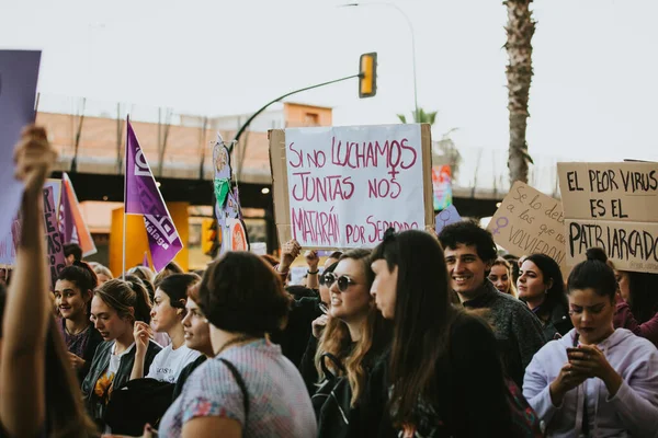 Malaga Spain March 2020 Woman Showing Feminist Banner Feminist Strike — Φωτογραφία Αρχείου