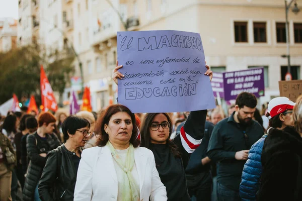 Malaga Spain March 2020 Woman Showing Feminist Banner Feminist Strike — 图库照片