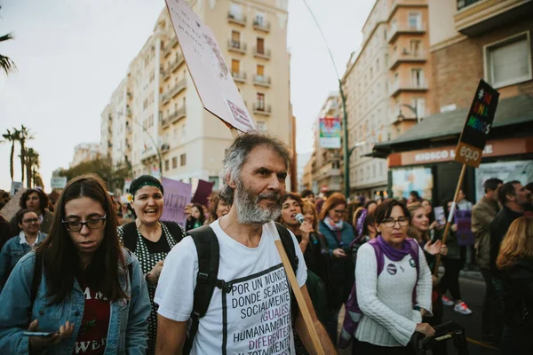 Malaga Spain March 2020 Man Showing Feminist Banner Feminist Strike — Stock Fotó