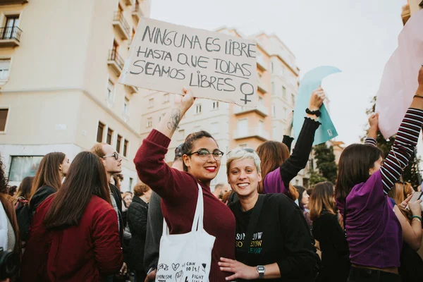 Malaga Spain March 2020 Woman Showing Feminist Banners Feminist Strike — Stok fotoğraf