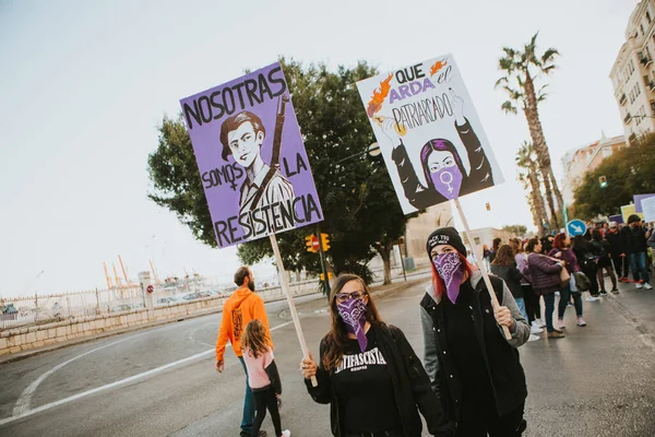 Malaga Spain March 2020 Woman Showing Feminist Banners Feminist Strike — Stock Fotó