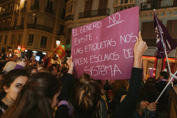 Malaga Spain March 2020 People Showing Feminist Banners Protest Placards — Stok fotoğraf