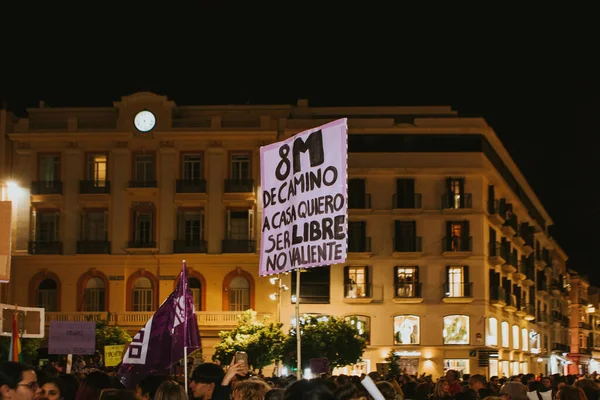 Malaga España Marzo 2020 Pancartas Protesta Feministas Durante Huelga Feminista — Foto de Stock