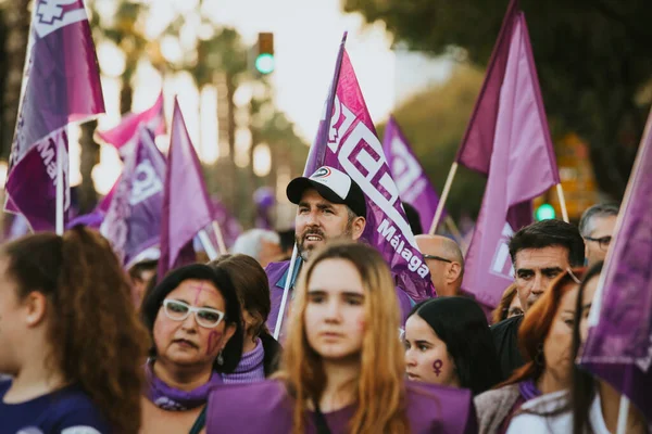 Malaga Spain March 2020 People Celebrating Woman Day Banners Placards — 스톡 사진