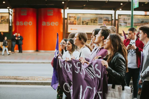 Malaga Spain March 2020 People Celebrating Woman Day Banners Placards — 스톡 사진