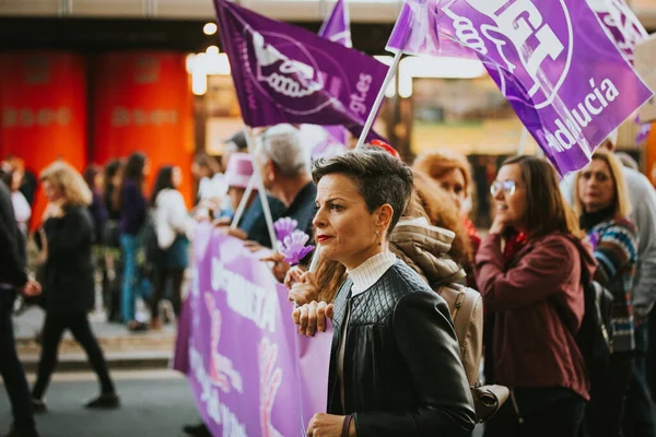 Malaga Spain March 2020 People Celebrating Woman Day Banners Placards — 图库照片