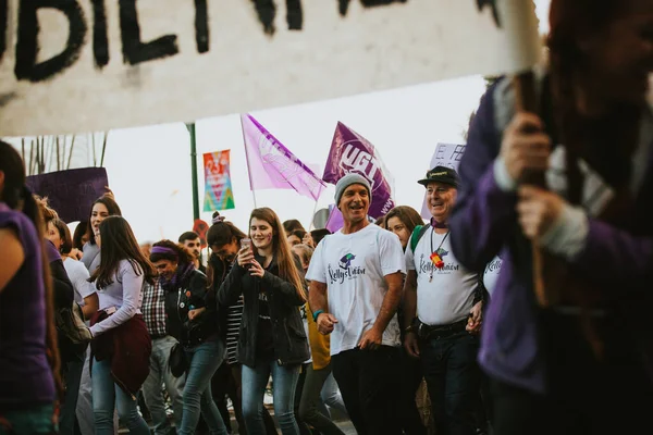 Malaga Spain March 2020 People Celebrating Woman Day Banners Placards — Stock fotografie