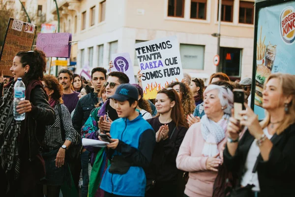 Malaga Spain March 2020 People Celebrating Woman Day Banners Placards — 图库照片