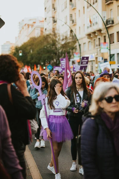 Malaga Spain March 2020 People Celebrating Woman Day Banners Placards — 图库照片