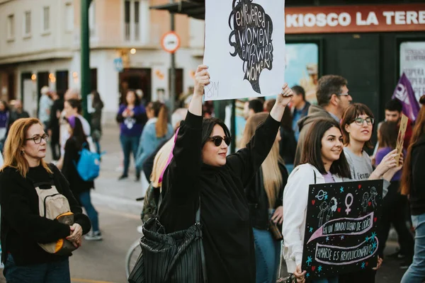 Malaga Spain March 2020 People Celebrating Woman Day Banners Placards — 图库照片