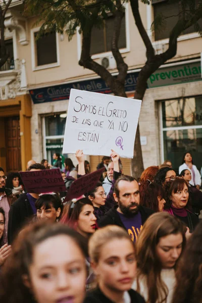 Malaga Spain March 2020 People Celebrating Woman Day Banners Placards — стокове фото