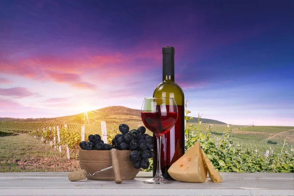 意大利托斯卡纳绿色葡萄园里的红葡萄酒 — 图库照片
