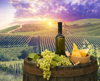 Chianti, Toskana, İtalya 'da üzüm bağında beyaz şarap