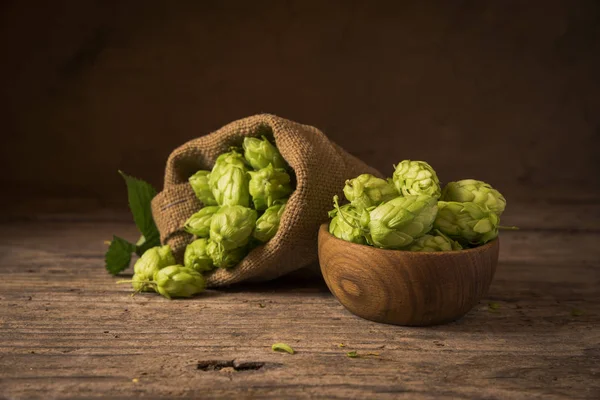 Glas bier met hopbellen op het gebied van hhop — Stockfoto