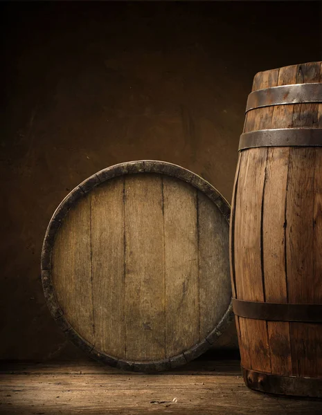 Wooden oak barrel isolated on white background