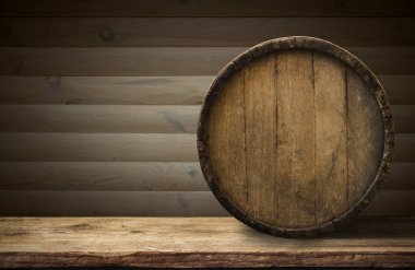 background of barrel and worn old table of wood. clipart