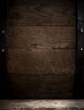 fıçının arka planı ve aşınmış eski ahşap masa