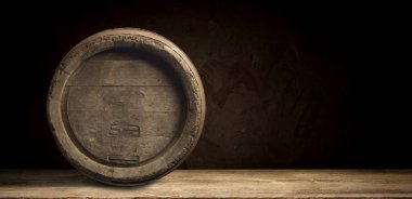 fıçının arka planı ve aşınmış eski ahşap masa