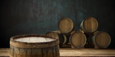 fıçının arka planı ve aşınmış eski ahşap masa