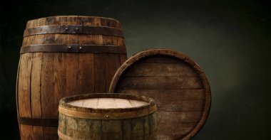 fıçının arka planı ve aşınmış eski ahşap masa