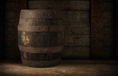 Tahta meşe varili beyaz arkaplanda izole edilmiş.