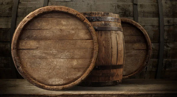 Fundo do barril e desgastado mesa velha de madeira — Fotografia de Stock