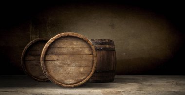 fıçının arka planı ve aşınmış eski ahşap masa