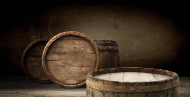 fıçının arka planı ve aşınmış eski ahşap masa