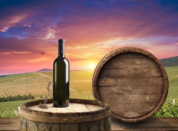 Zralé víno hrozny na vinic v oblasti Toskánsko, Itálie. Malebné vinné farmy, vinice. Západ slunce teplé světlo — Stock fotografie