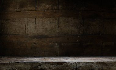 fıçının arka planı ve aşınmış eski ahşap masa