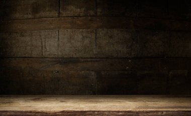 fıçının arka planı ve aşınmış eski ahşap masa