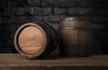 fıçının arka planı ve aşınmış eski ahşap masa