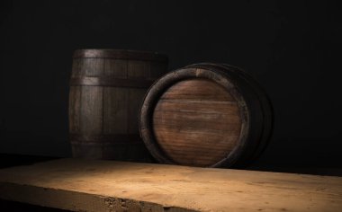 fıçının arka planı ve aşınmış eski ahşap masa