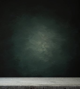 Rustik tuğla duvar bulanıklık arka plan önünde Ahşap masa ürün görüntülemek için masada boş kopyalama alanı ile. Retro tasarım montaj sunumu.